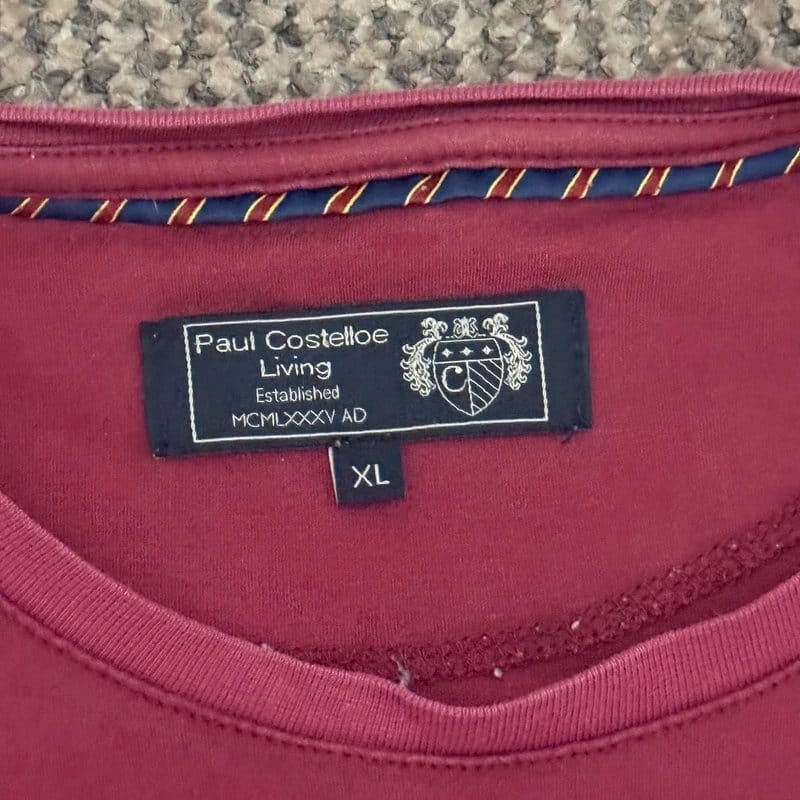 Paul Costelloe Paul Costelloe Living Burgundy 100% Cotton T-Shirt XL Designer Crew Neck - 1