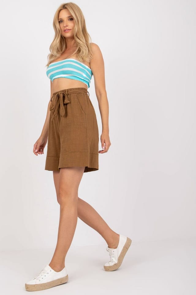 Love Lace Love Lace Women's High Waisted Tie Waist Shorts with Pockets in Brown - 2