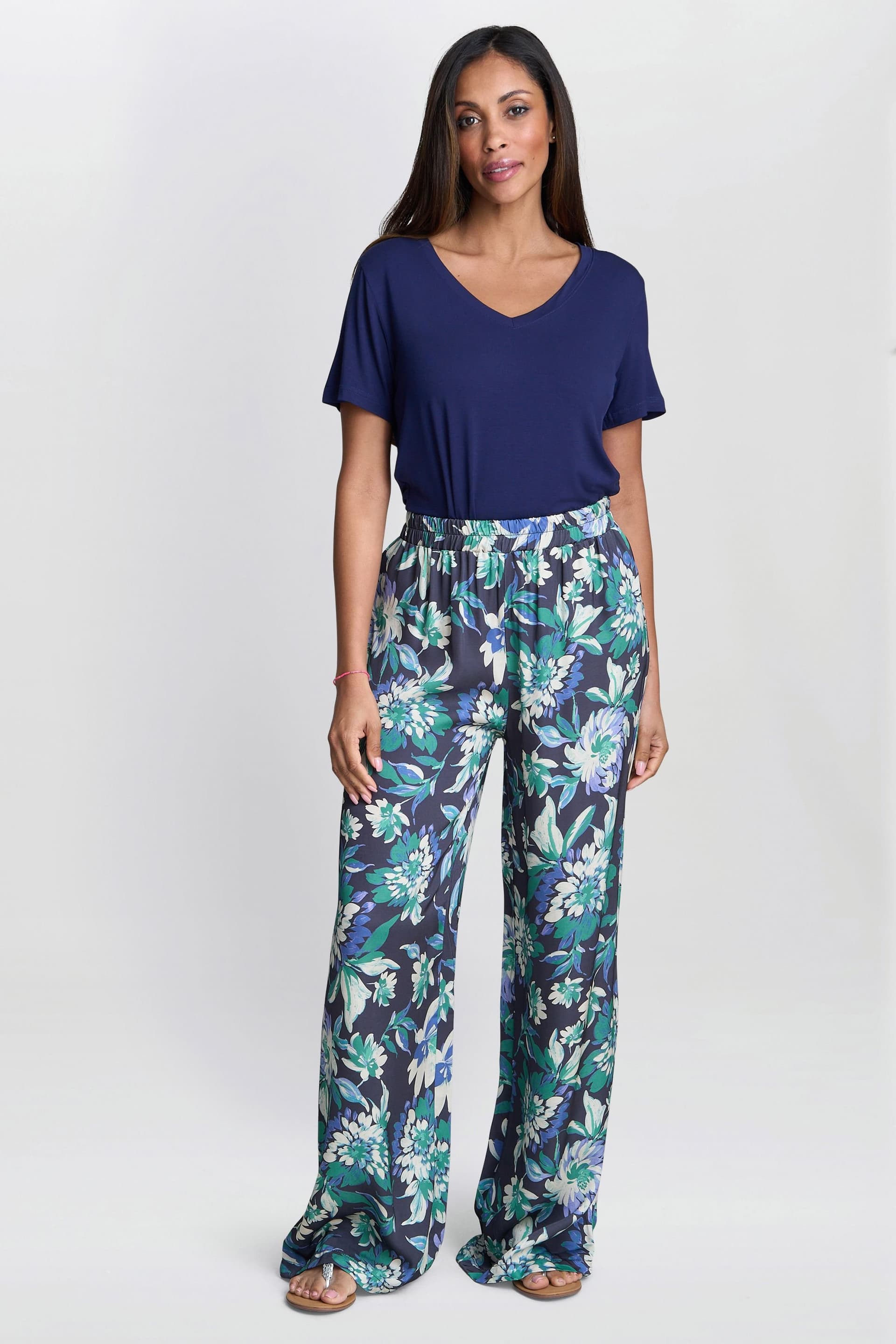 Gina Bacconi Gina Bacconi Women's Quinn Satin Pull On Wide Leg Trouser in Blue