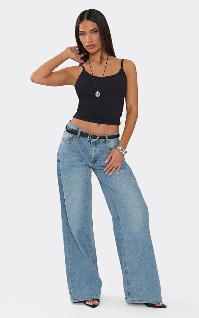 EGO Strappy Scoop Neck Vest Top In Black Cotton, Women's Size UK 6 - 2