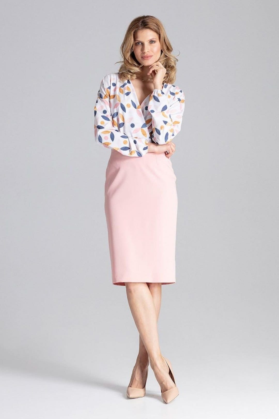 Love Lace Pink Knee-Length Pencil Skirt With Back Overlap