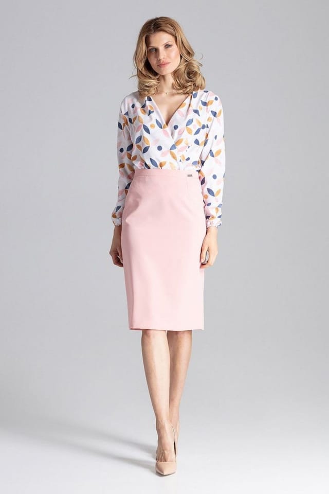 Love Lace Love Lace Women's Classic Knee Length Pencil Skirt with Back Overlap in Pink - 2