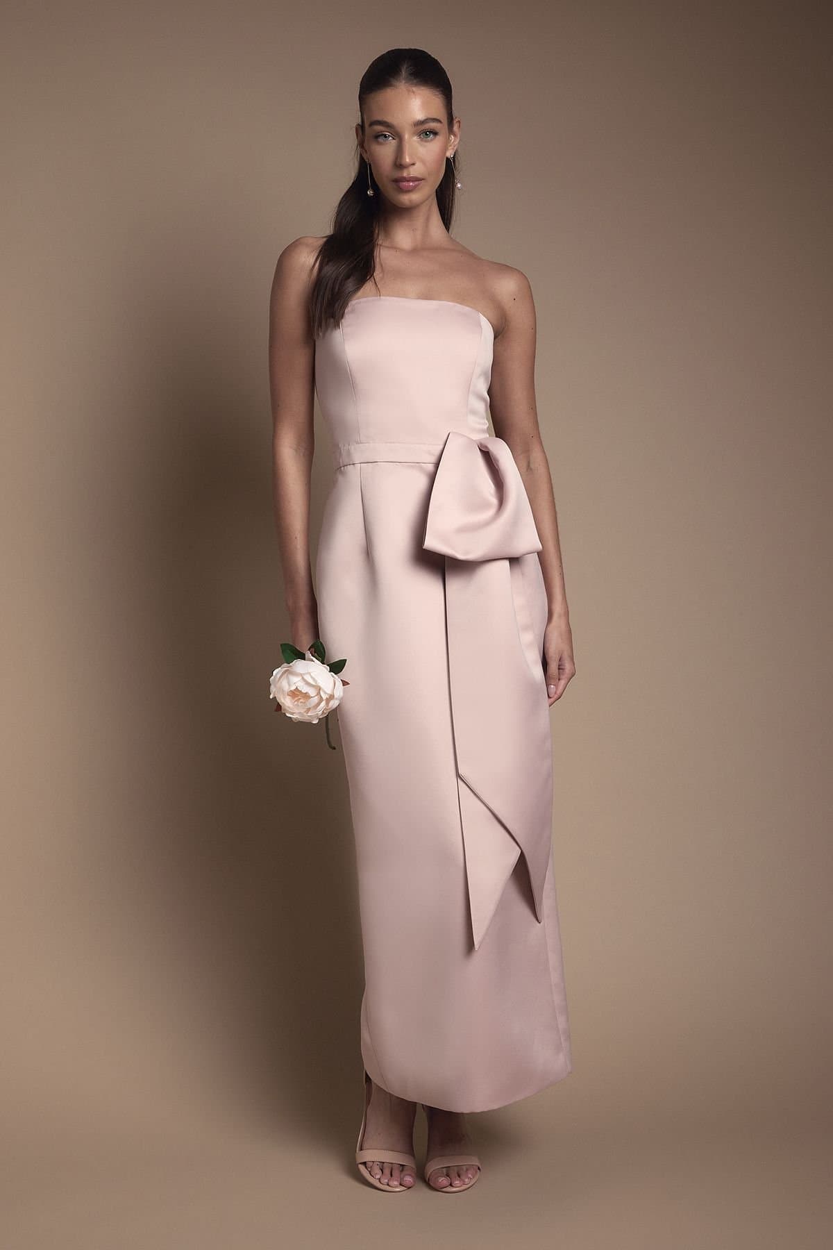 Coast Coast Women's Bandeau Bridesmaid Maxi Dress With Statement Bow in Blush