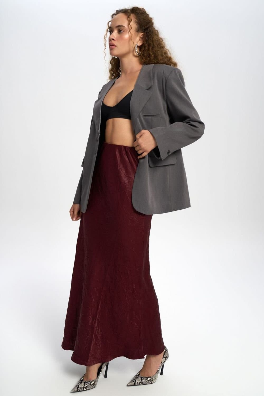 MAI STUDIOS CO. MAI STUDIOS CO. Burgundy Seersucker Maxi Skirt