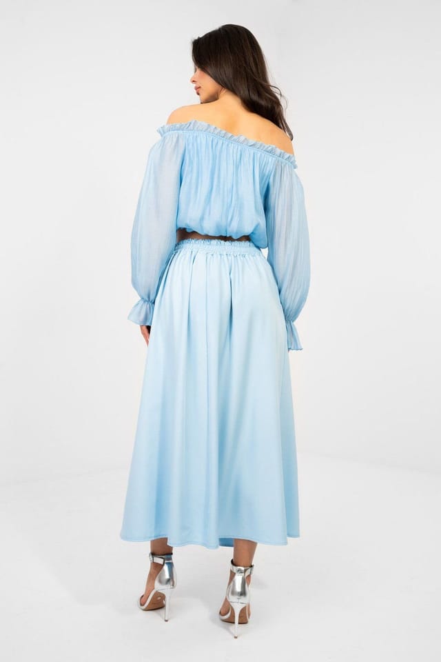 Love Lace Love Lace Women's Elastic Waist Pleated Midi Skirt with Pockets in Blue - 3