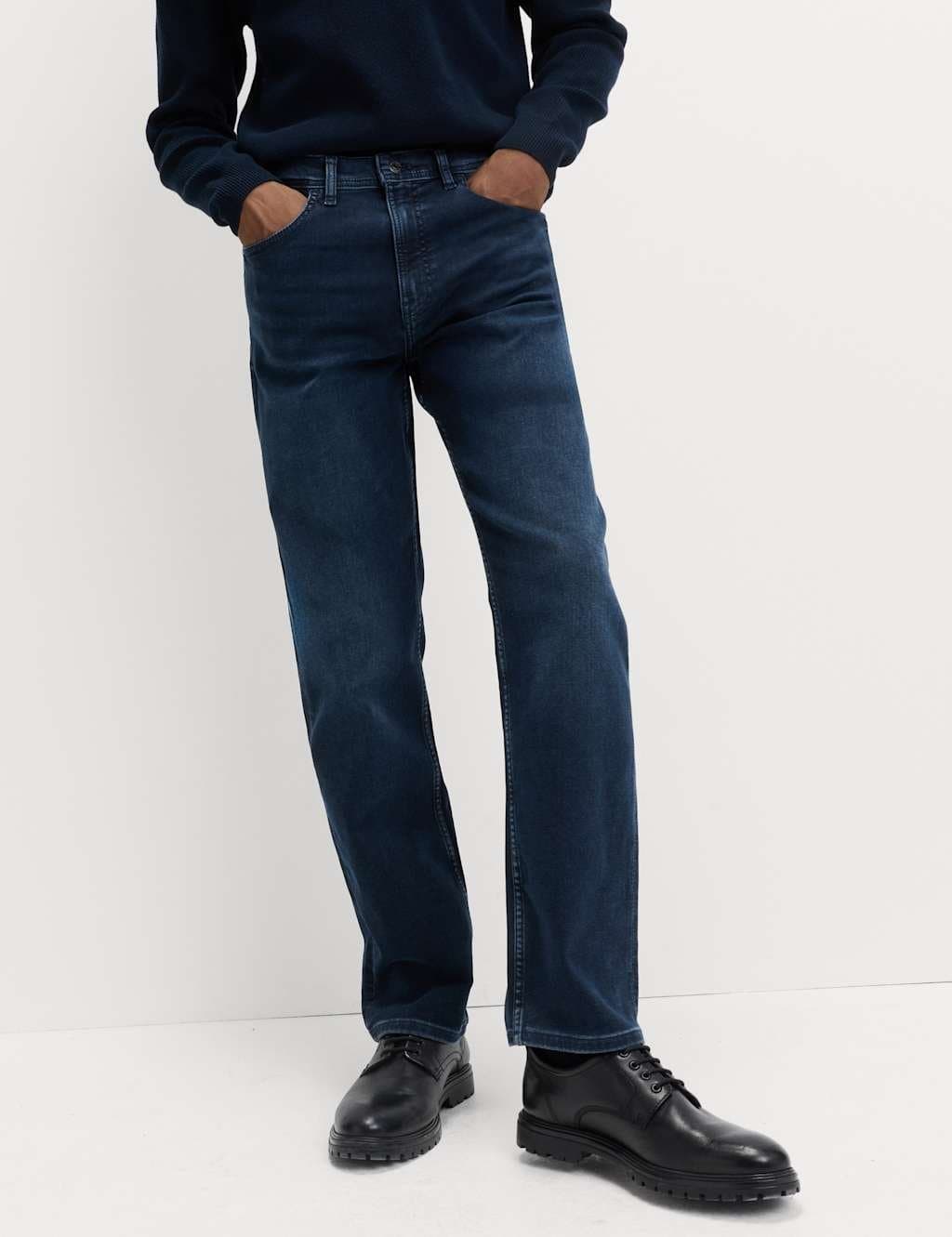Marks & Spencer M&S Straight Fit Comfort Stretch Jeans Blue/Black