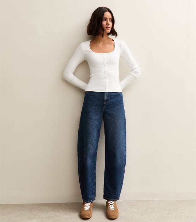 New Look Women's Off White Square Neck Button Detail Long Sleeve Top New Look - 3