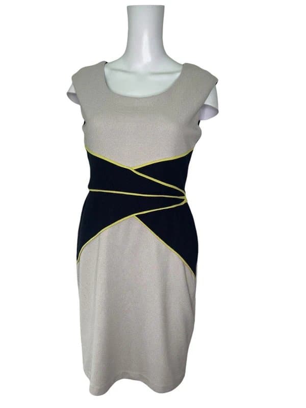 Donna Ricco Donna ricco bodycon dress size 4 medium 14 navy beige fitted zip womens eu42