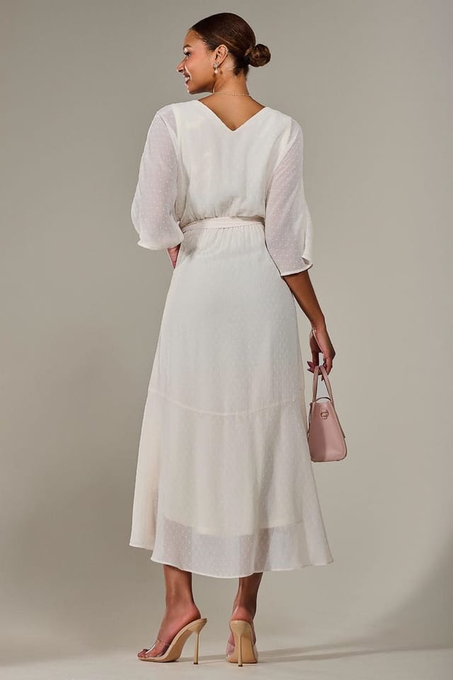 Jolie Moi Jolie Moi Women's Wrap Tie Front Midi Dress in Cream - 2