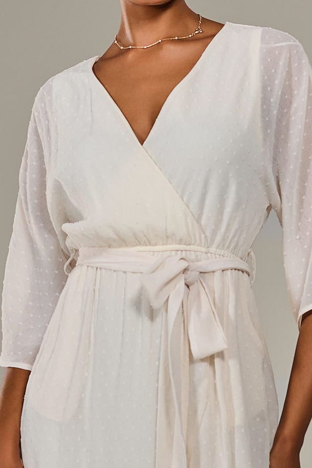Jolie Moi Jolie Moi Women's Wrap Tie Front Midi Dress in Cream - 3