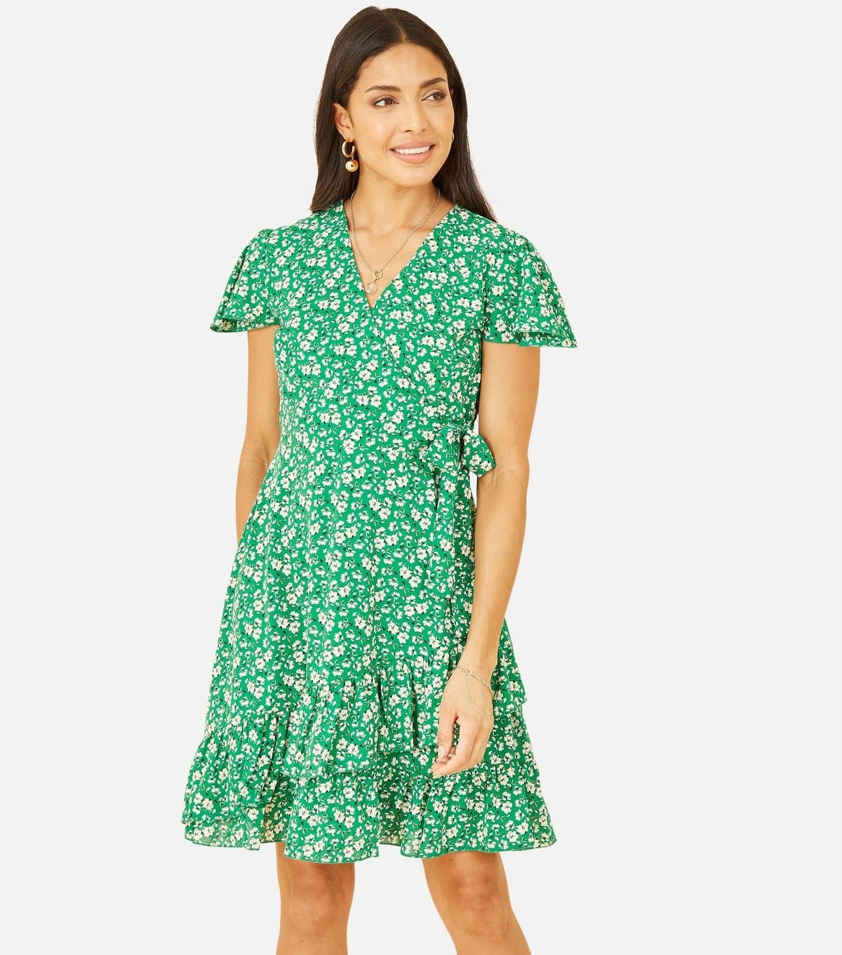 Yumi Women's Green Floral Print Mini Skater Dress Yumi New Look