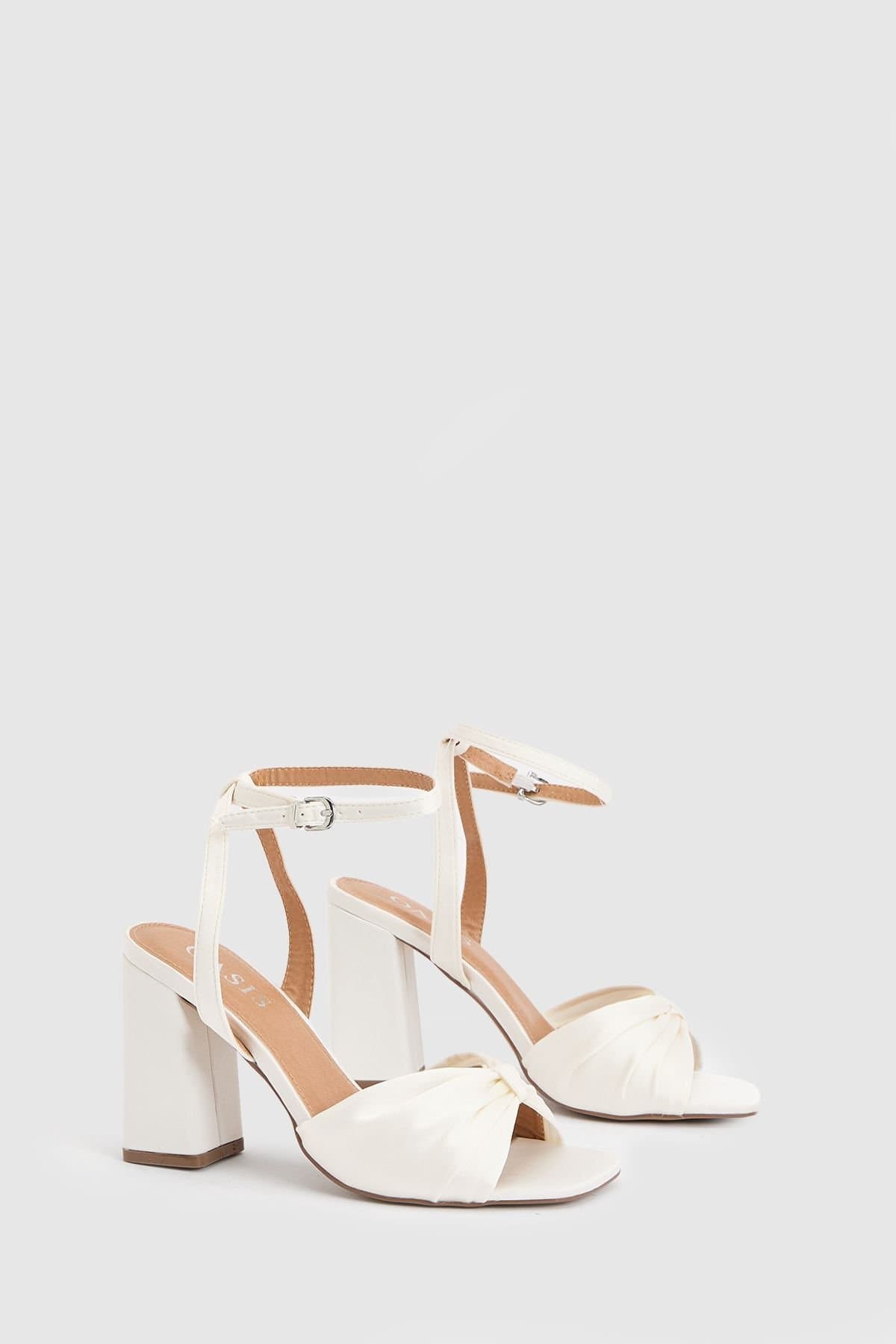 Oasis Oasis Women's Bridal Midyim Satin Ruched Front High Heel Block Heel Sandals in Ivory