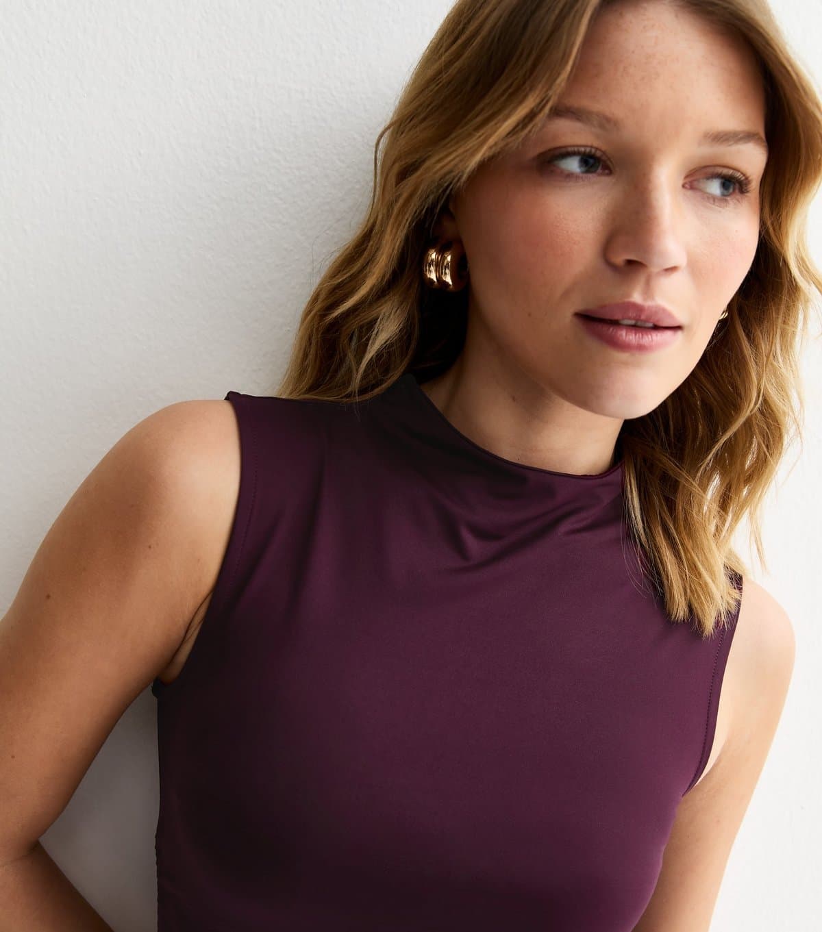 New Look Women's Burgundy Jersey Grown On Neck Tank Top New Look