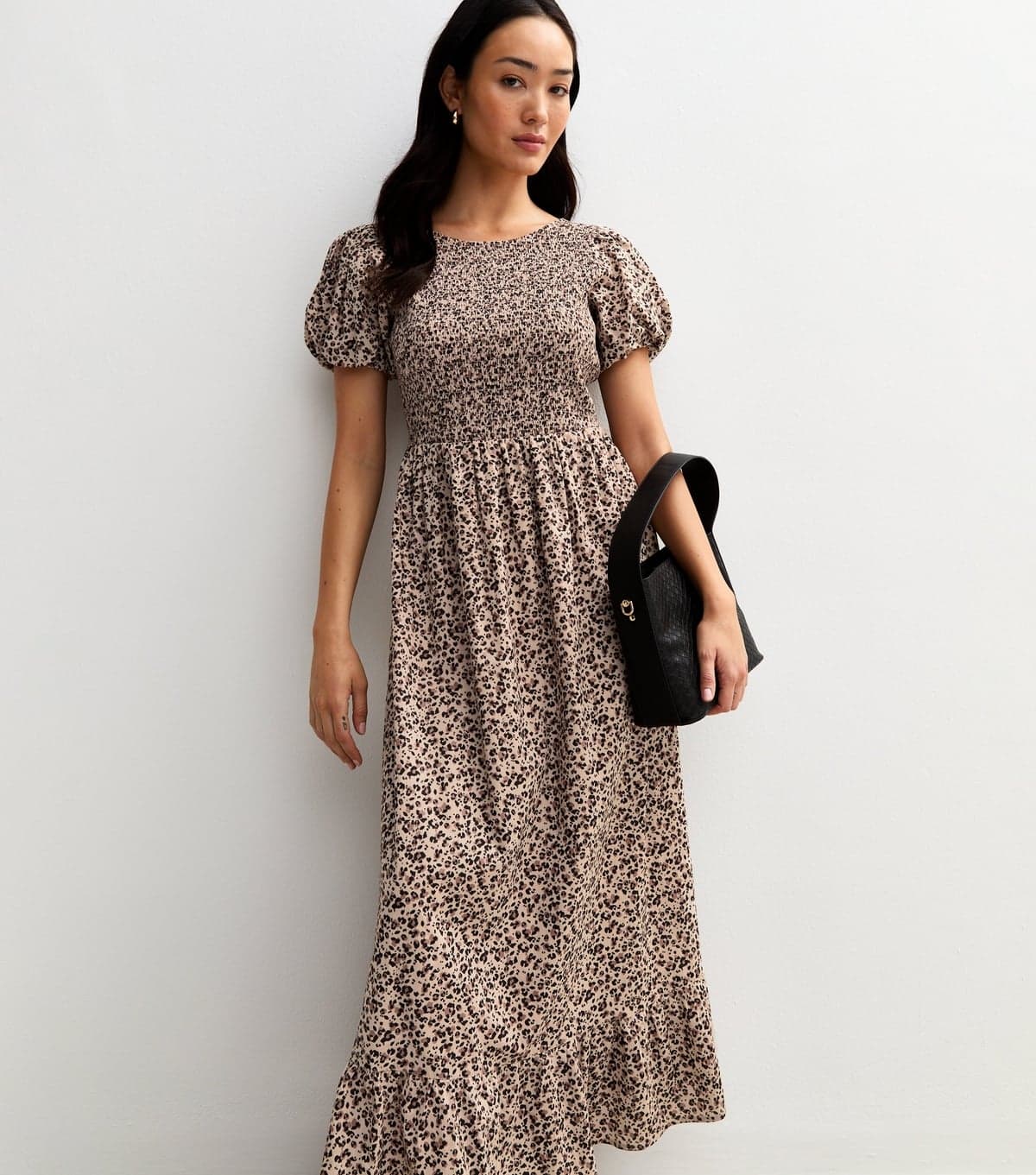 New Look Women's Brown Leopard Print Tiered Hem Midi Dress New Look