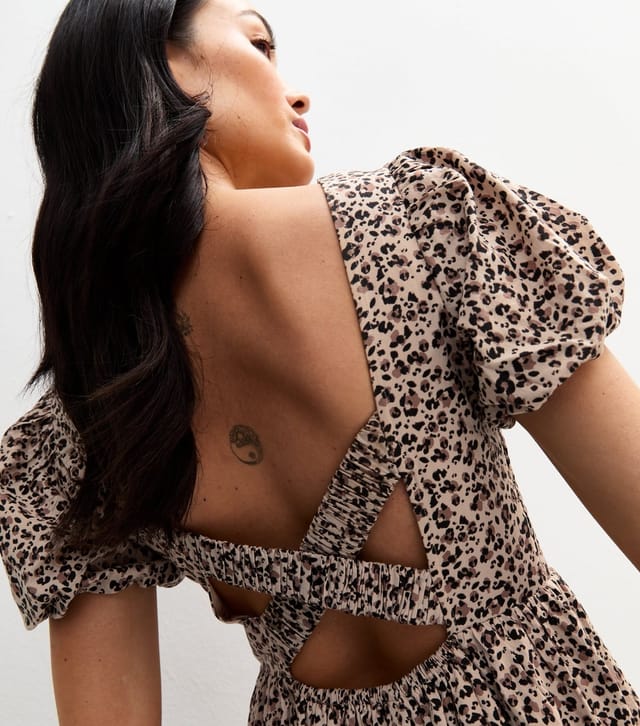 New Look Women's Brown Leopard Print Tiered Hem Midi Dress New Look - 2