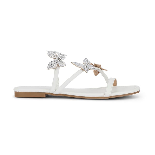 Truffle Collection Truffle Collection Women's Flat Open Toe Sandals Slip On Polyurethane Summer Shoes in White - 3