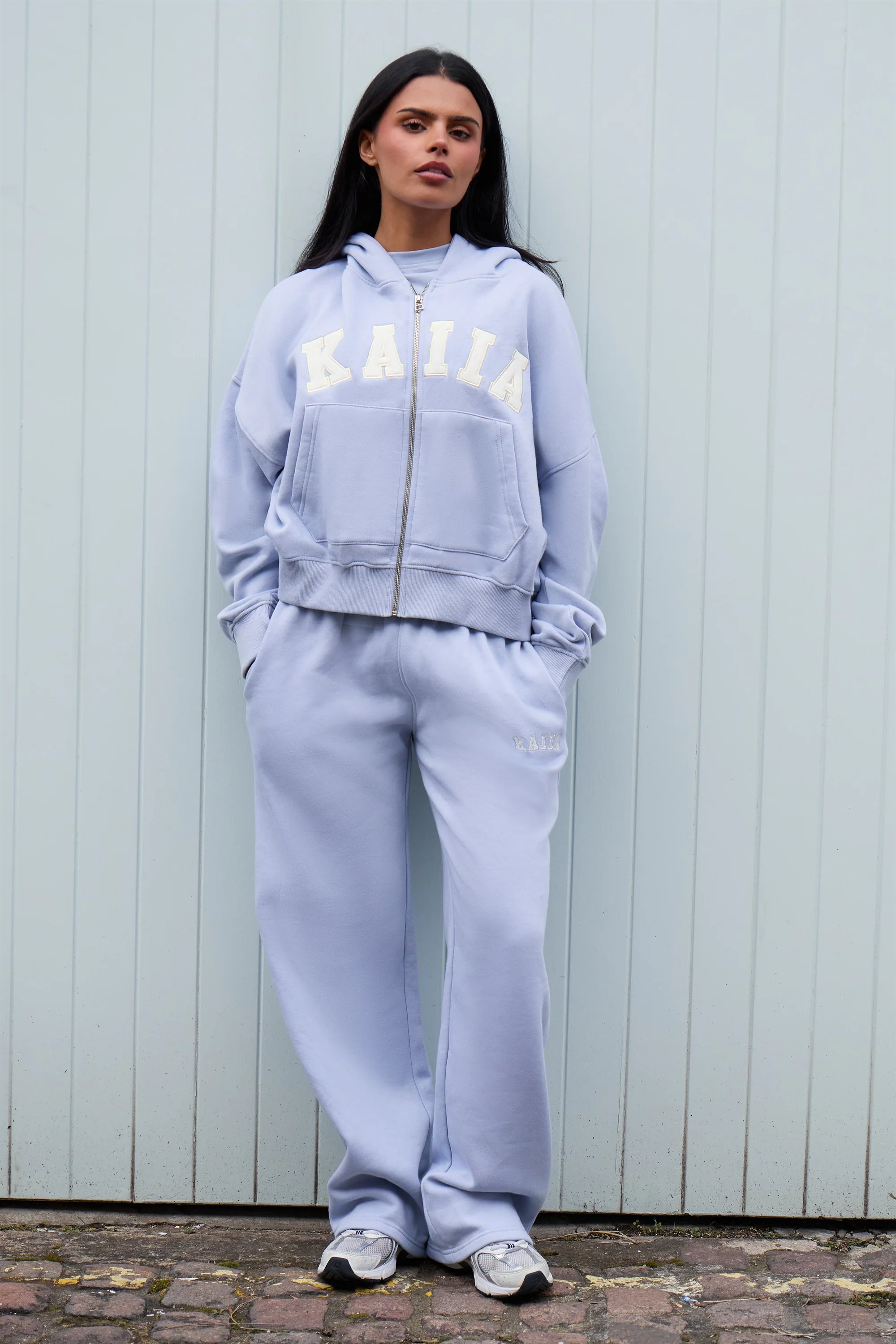 Kaiia Kaiia Slogan Oversized Zip Through Hoodie Soft Blue & White - 3