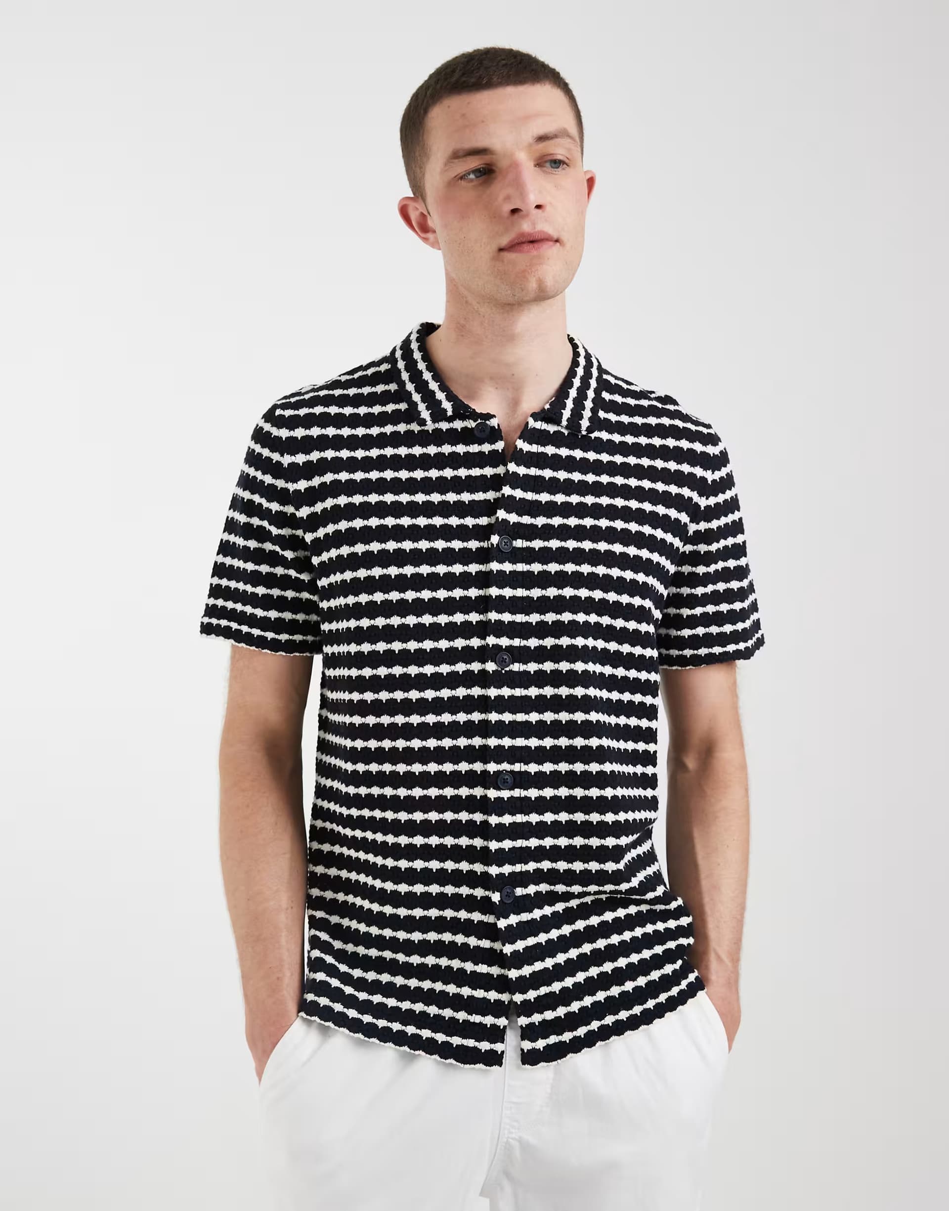 ASOS ASOS Navy Striped Cotton Polo Shirt