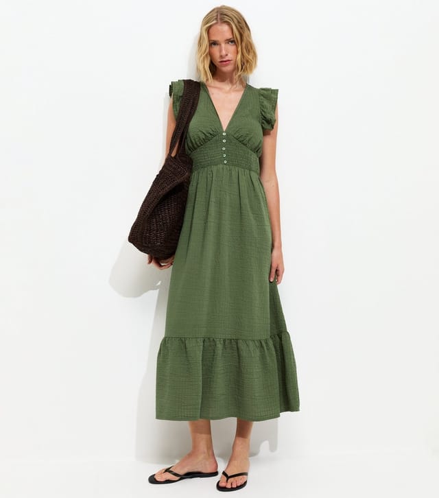 New Look Women's Green Ruffled Cap Sleeve Midi Dress New Look - 2