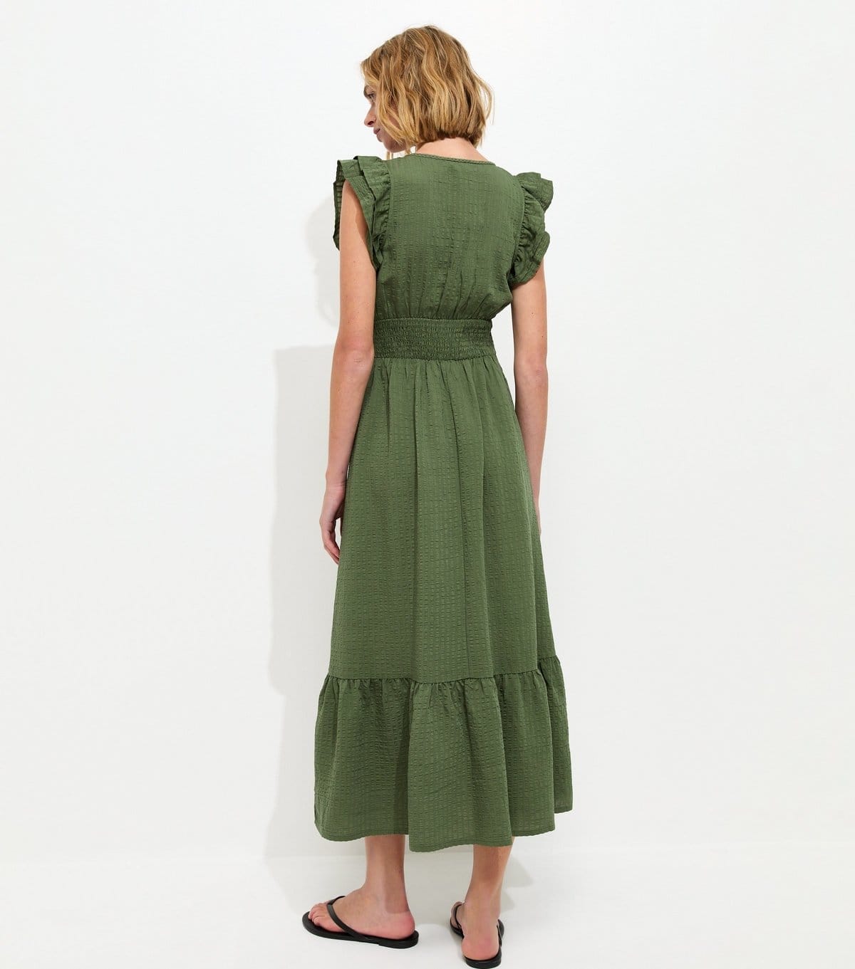 New Look Women's Green Ruffled Cap Sleeve Midi Dress New Look - 4