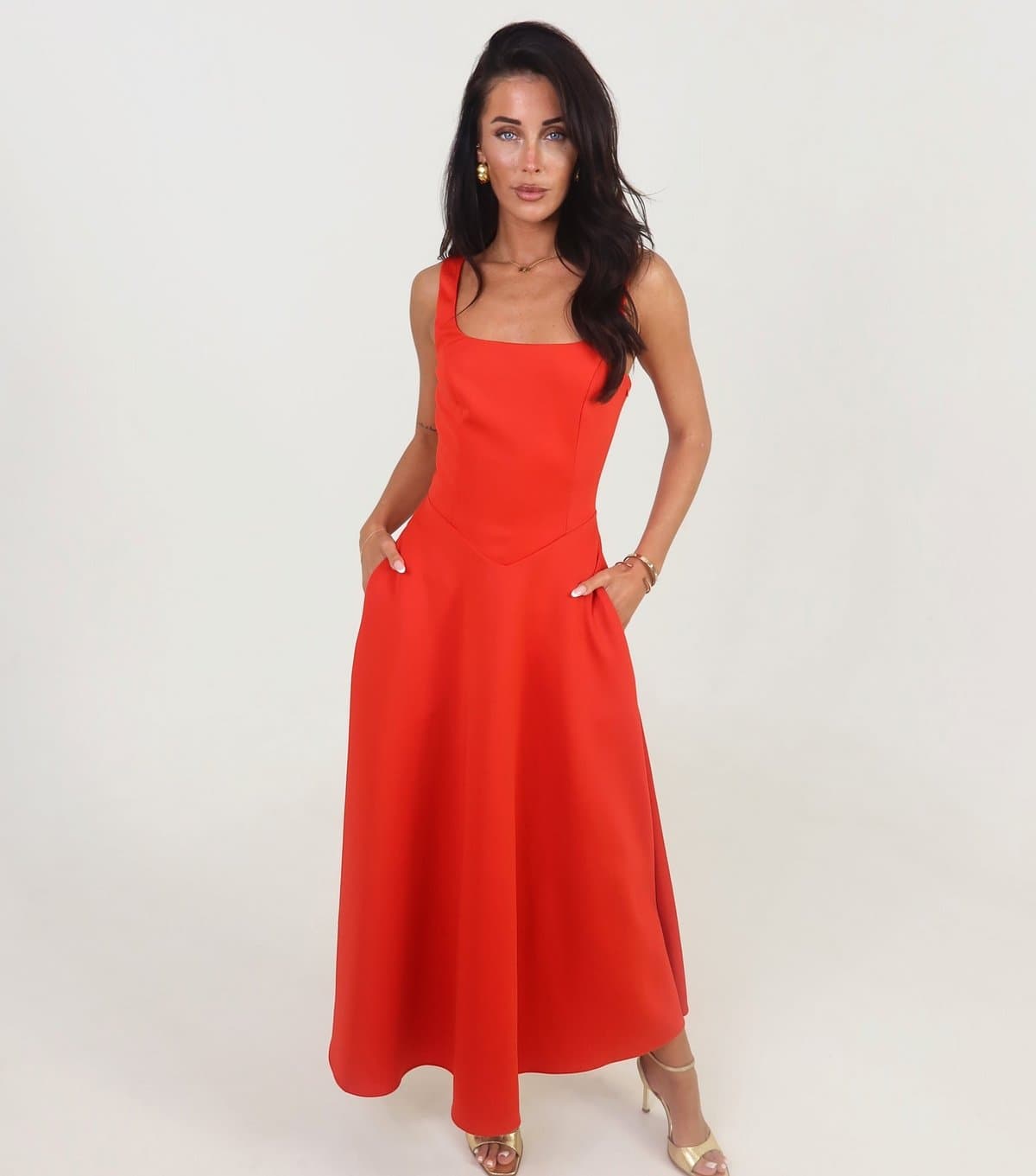 AX Paris Women's Bright Orange Square Neck Midi Dress AX Paris New Look