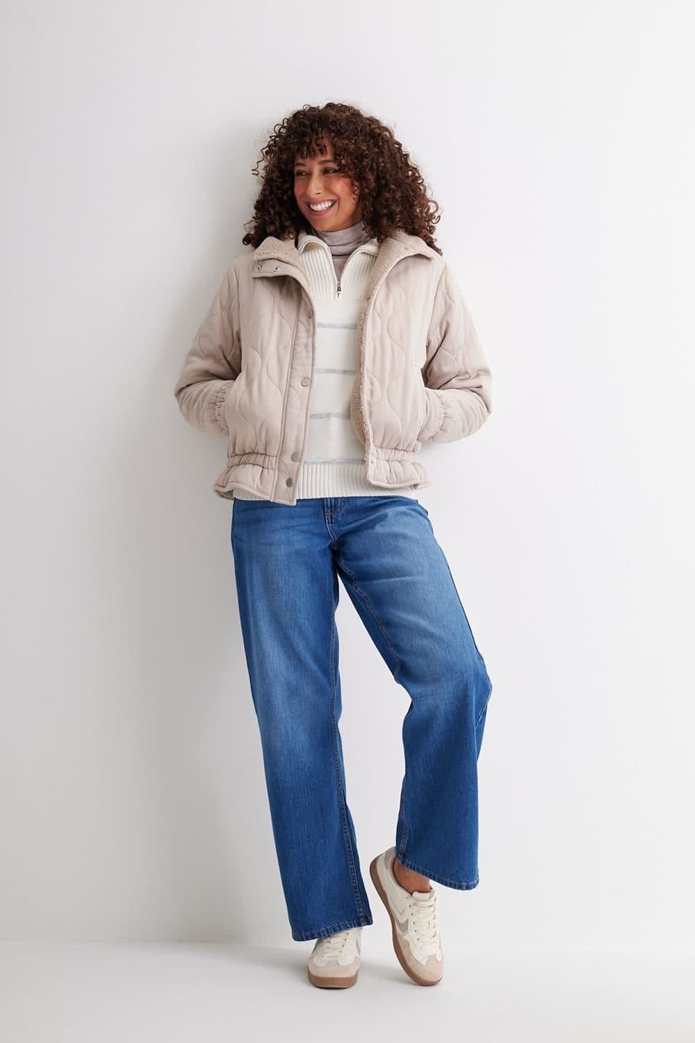 Klass. Klass. Women's Onion Quilted Teddy Lined Jacket in Light Beige