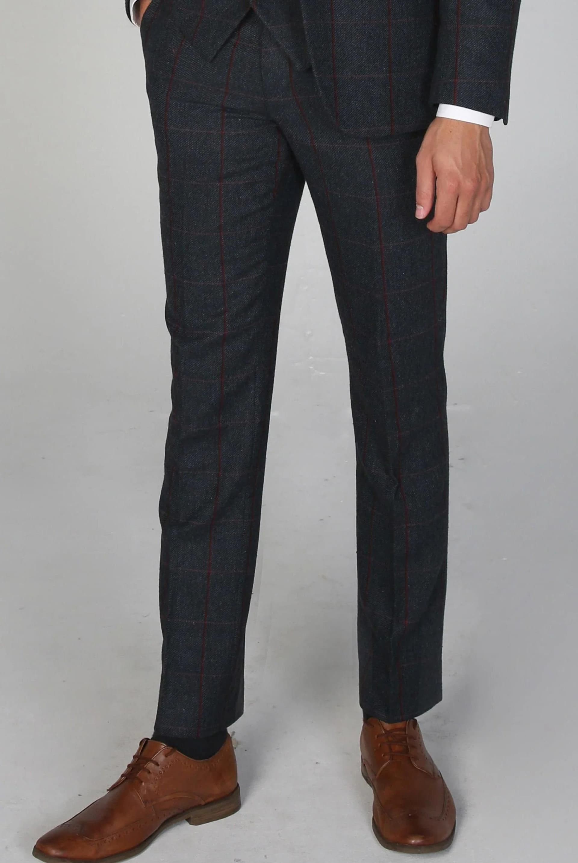 Paul Andrew Paul Andrew Navy Check Tweed Trousers for Men