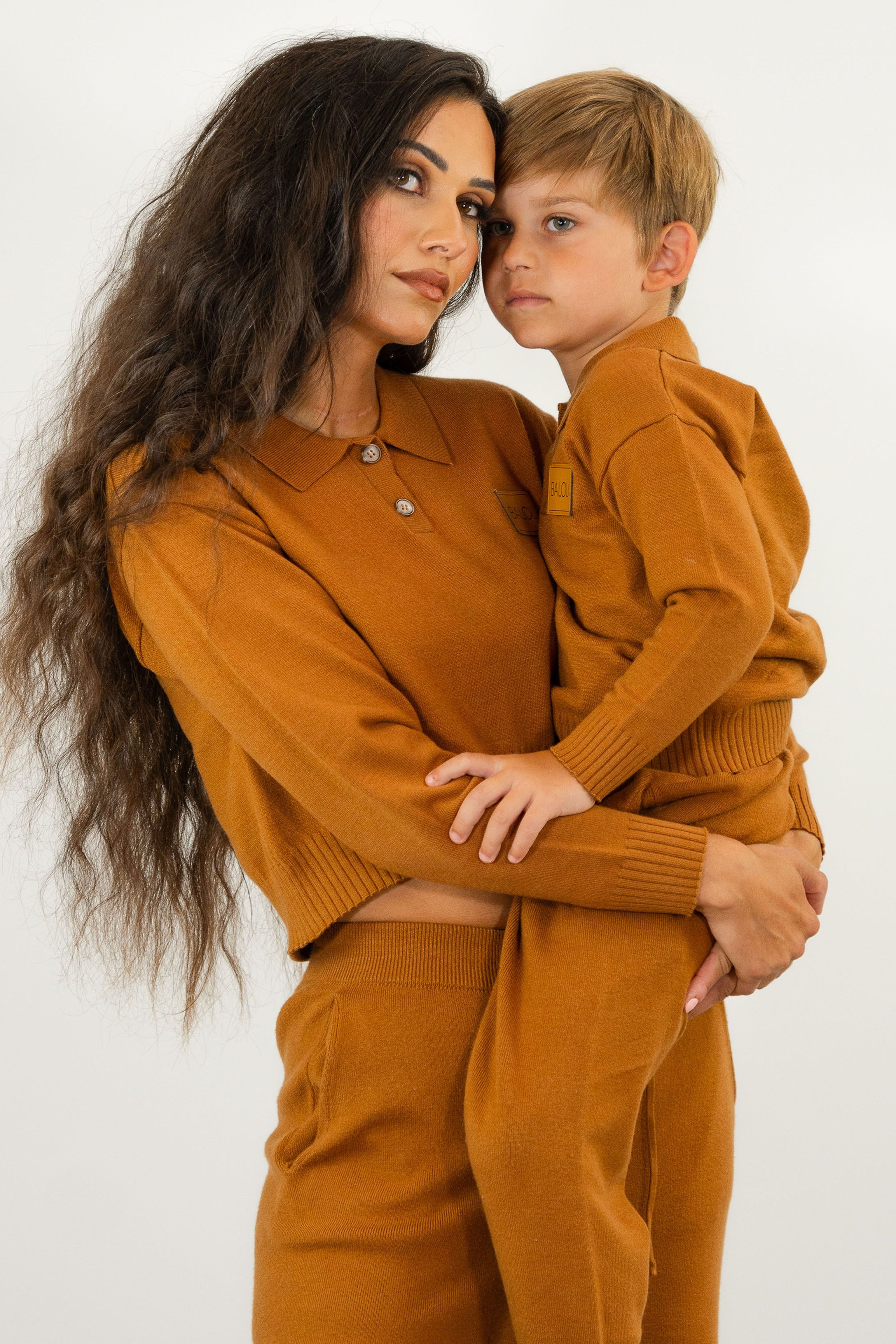 BALOU BALOU Women's Semi Fitted Cropped Knit Polo Top in Brown - 2