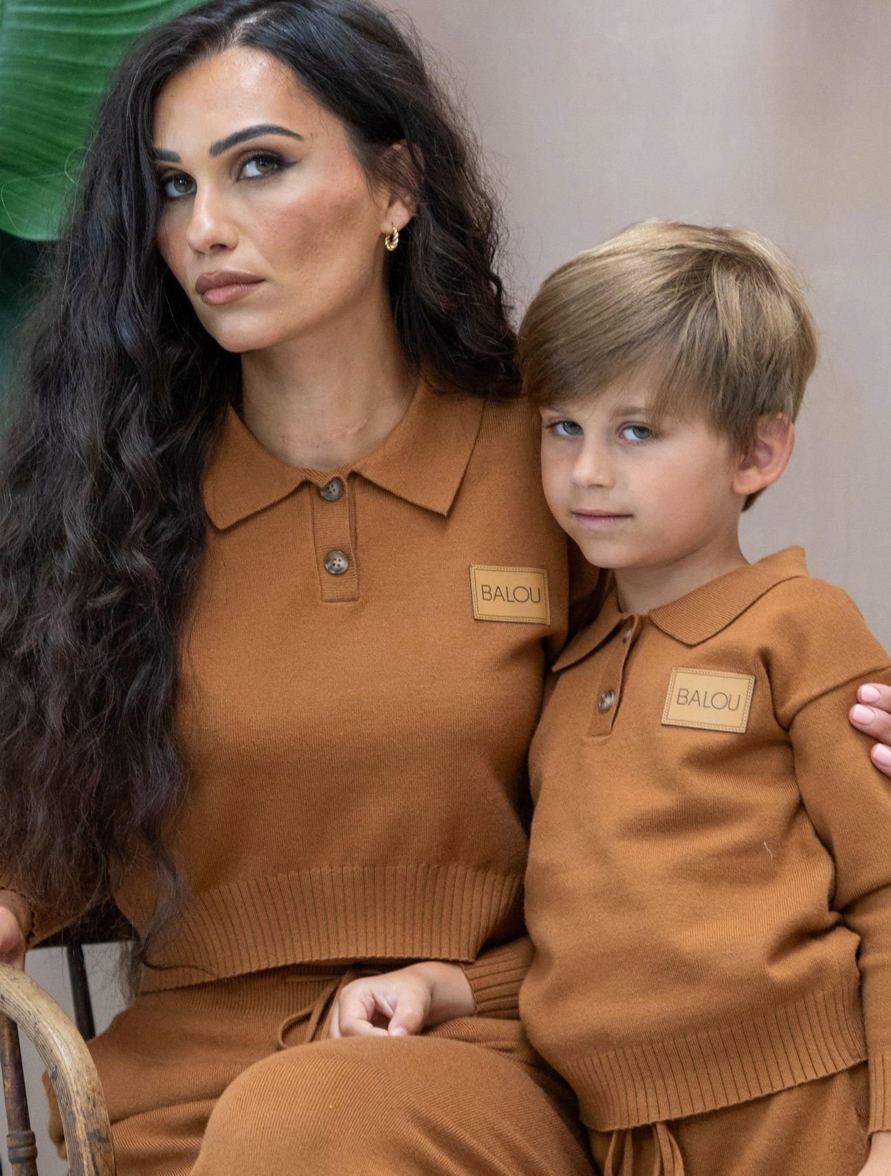 BALOU BALOU Women's Semi Fitted Cropped Knit Polo Top in Brown - 4