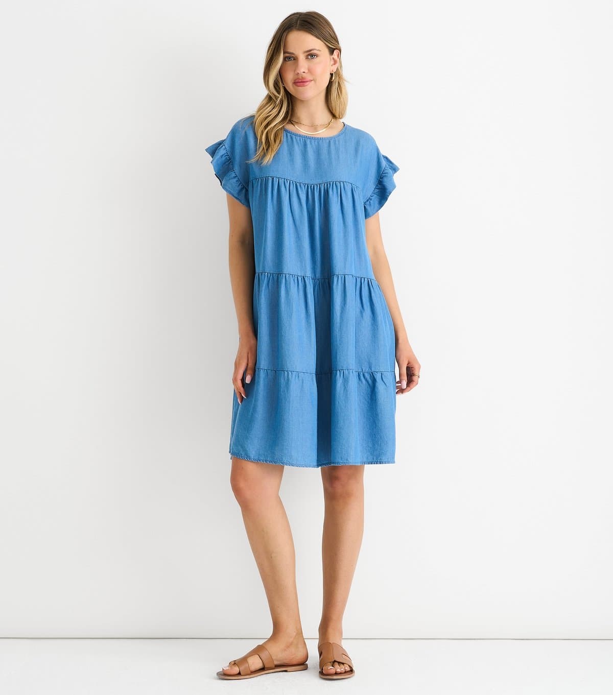 Gini London Women's Light Blue Frill Sleeve Tiered Mini Dress Gini London New Look