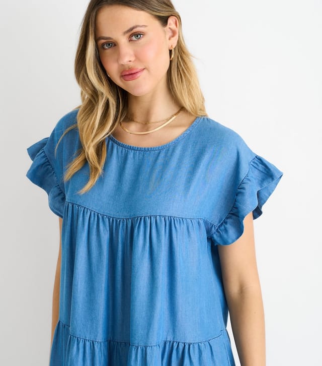 Gini London Women's Light Blue Frill Sleeve Tiered Mini Dress Gini London New Look - 2