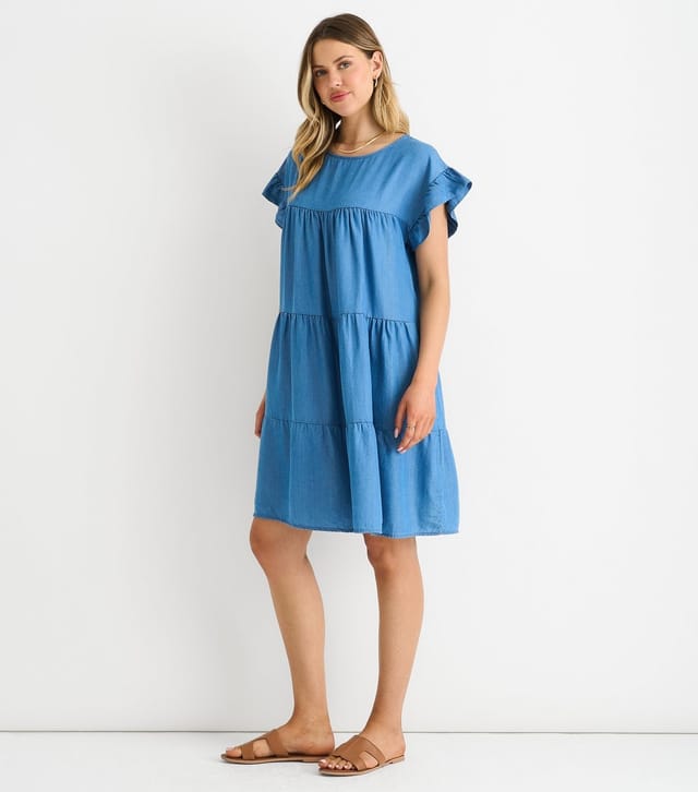 Gini London Women's Light Blue Frill Sleeve Tiered Mini Dress Gini London New Look - 3