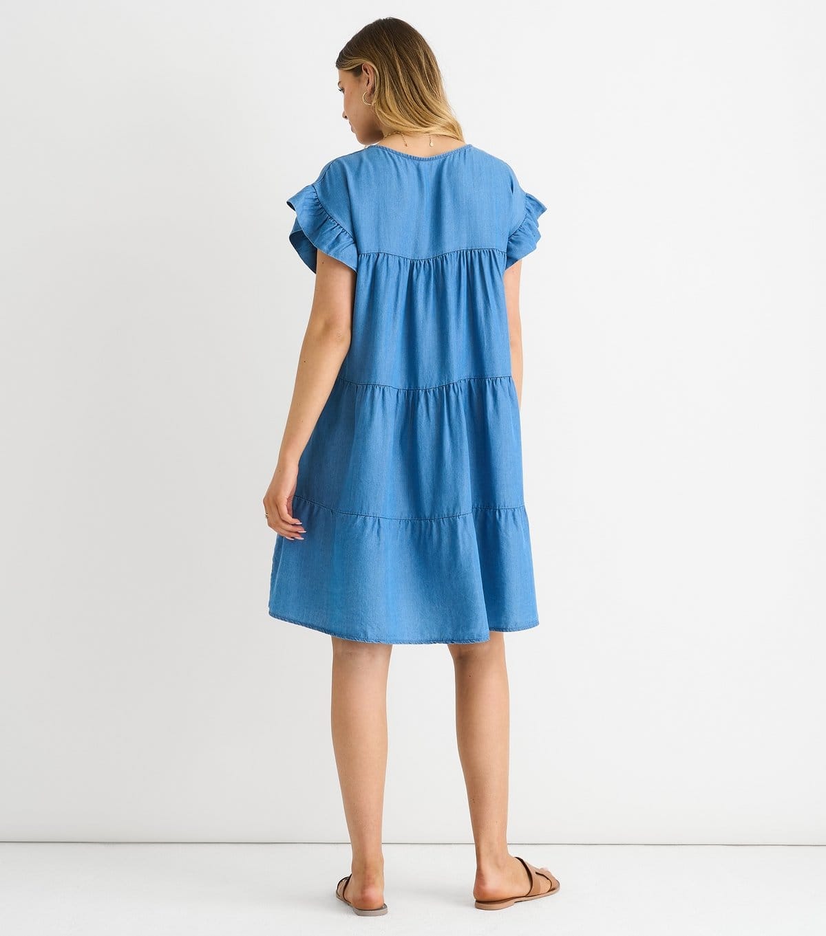 Gini London Women's Light Blue Frill Sleeve Tiered Mini Dress Gini London New Look - 4