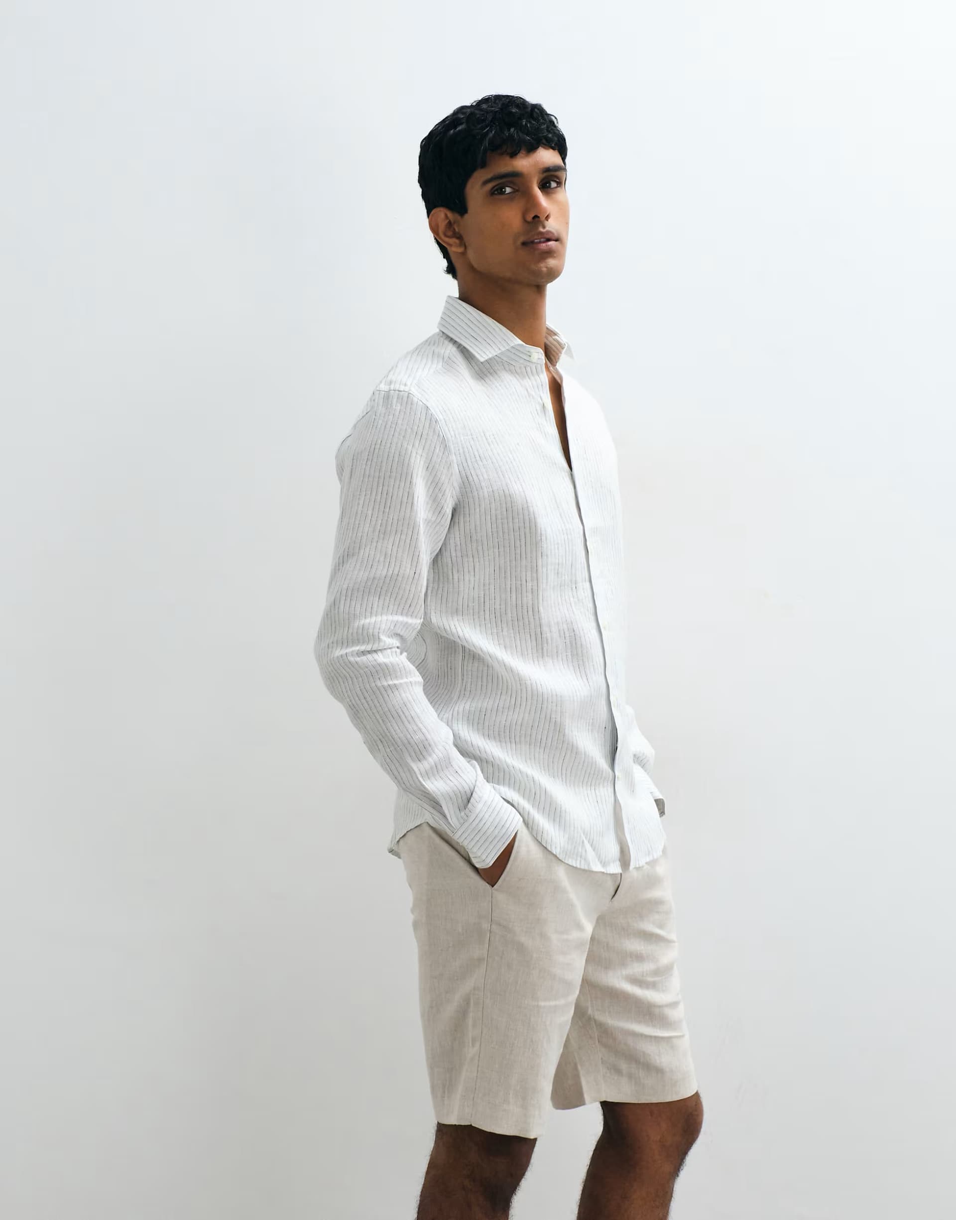 ASOS Mango 100% linen striped shirt in light blue