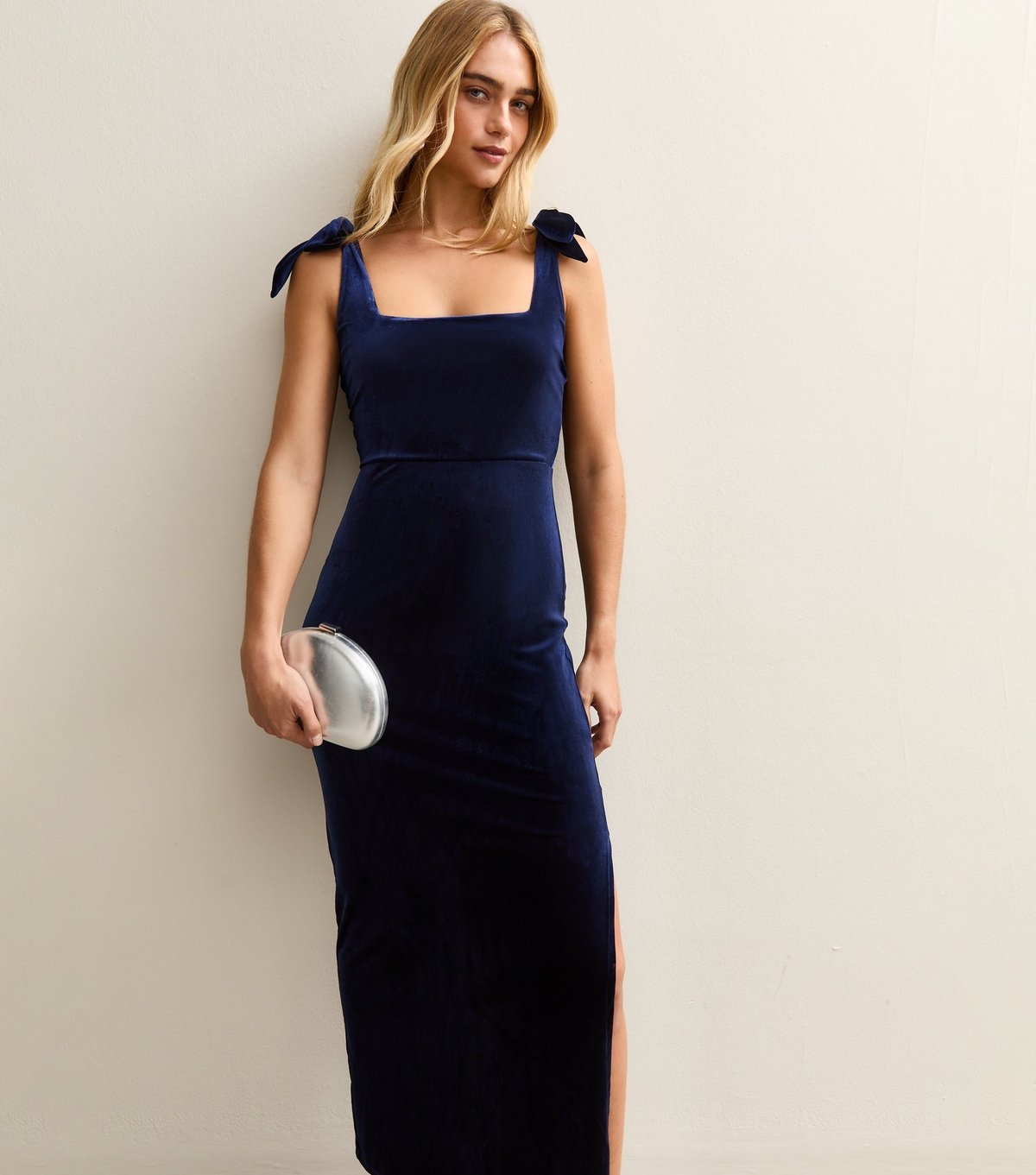 New Look Women's Navy Velvet Bow Shoulder Midi Dress New Look - 1