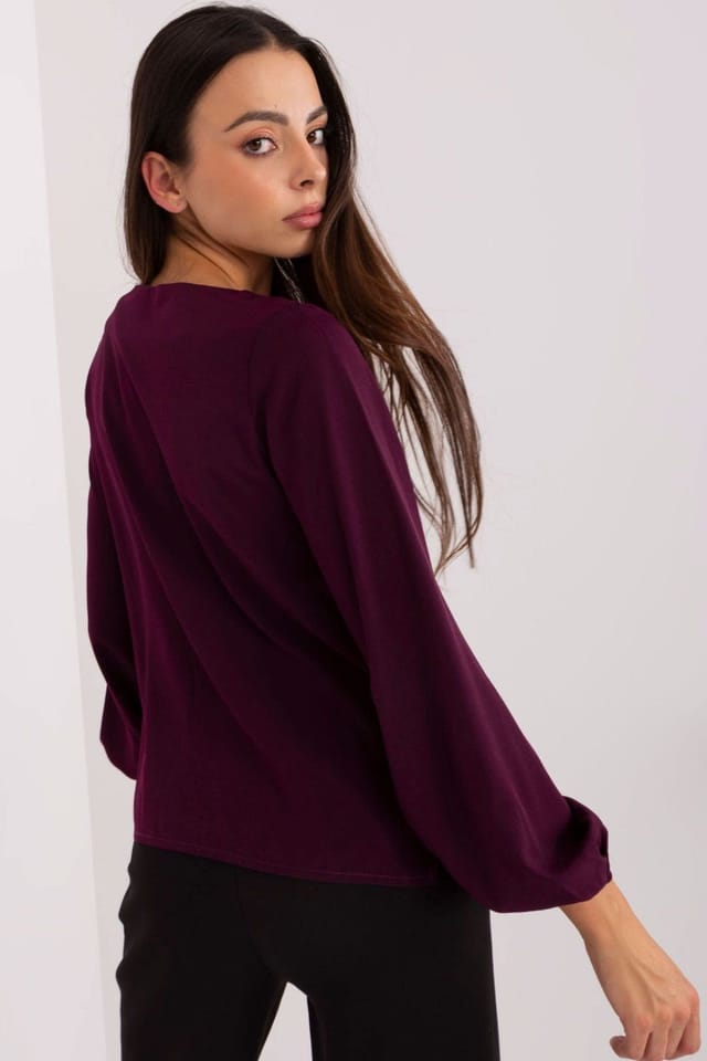 Love Lace Love Lace Women's Elegant Round Neck Ruffle Beaded Blouse in Violet - 3
