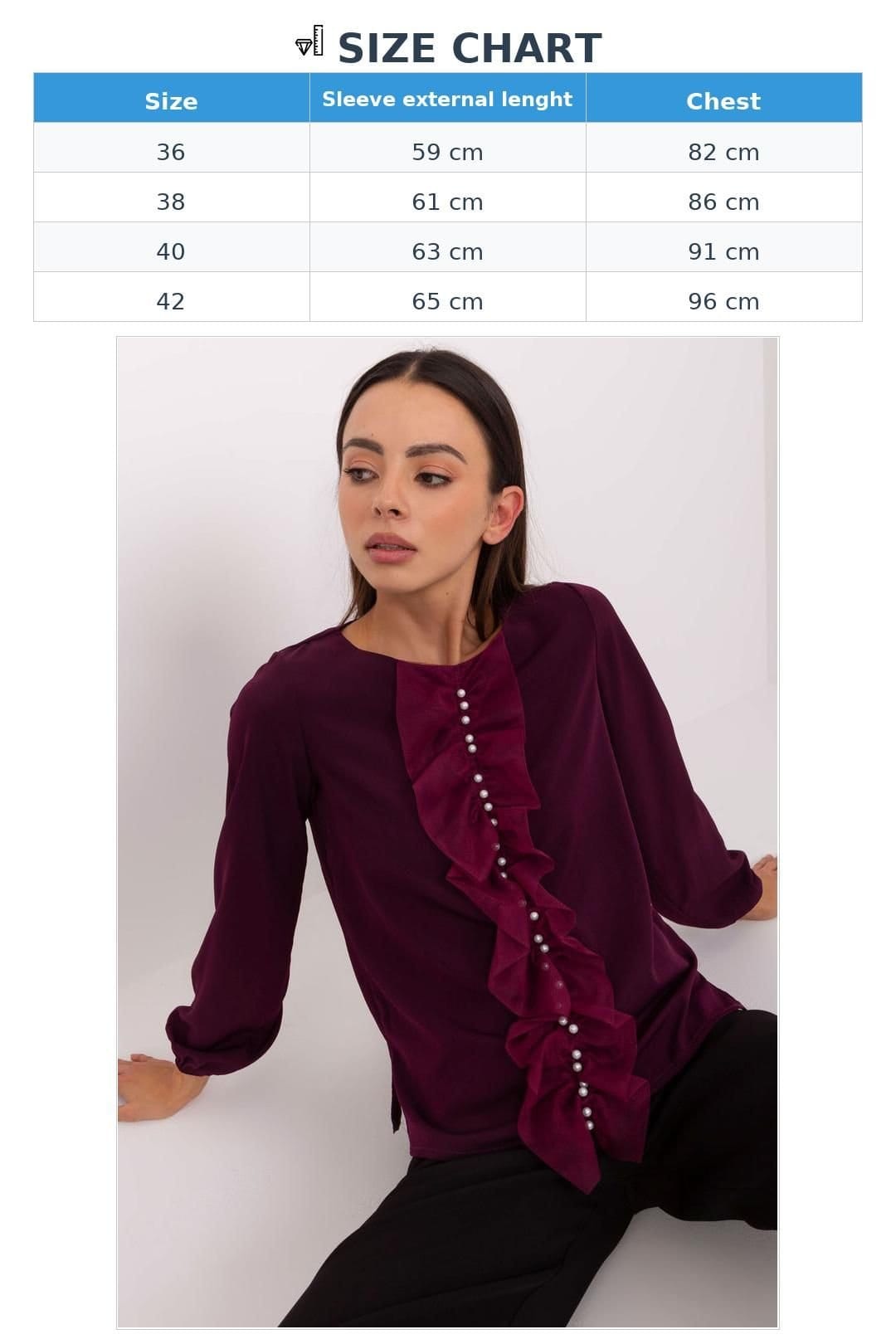 Love Lace Love Lace Women's Elegant Round Neck Ruffle Beaded Blouse in Violet - 4