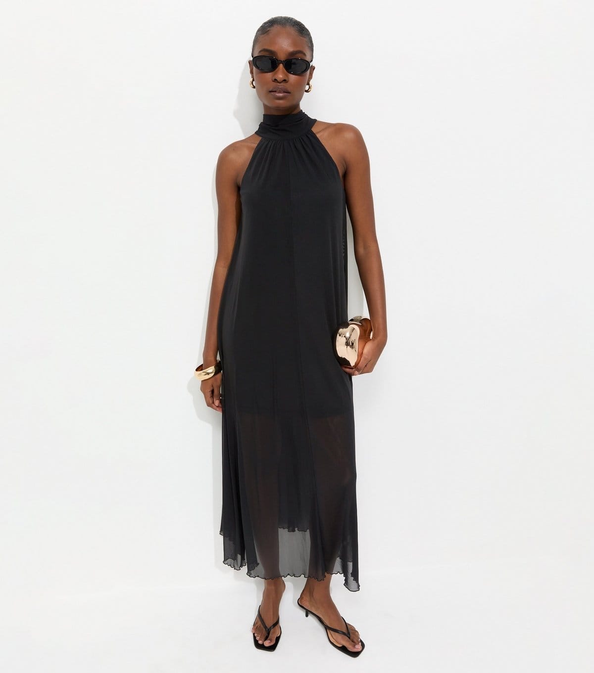 New Look Black Mesh Halter Neck Midaxi Dress
