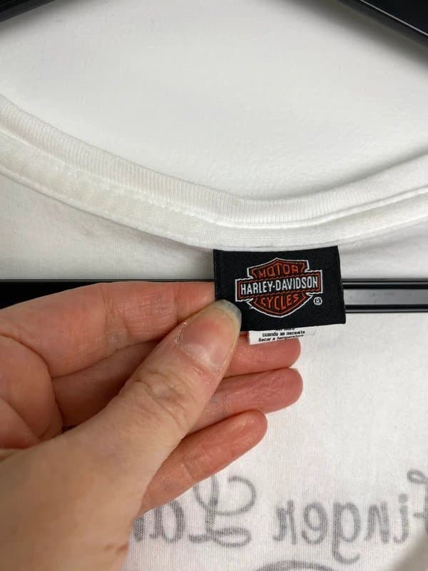Harley Davidson Harley Davidson Women’s White V-Neck T-Shirt Size L Glitter Logo Finger Lakes NY