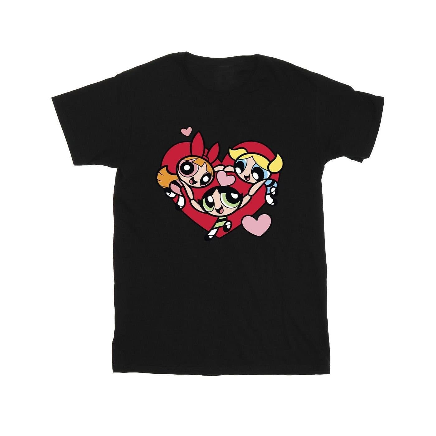 Powerpuff Girls Powerpuff Girls Men's Holding Hands Heart Cotton T-Shirt in Black