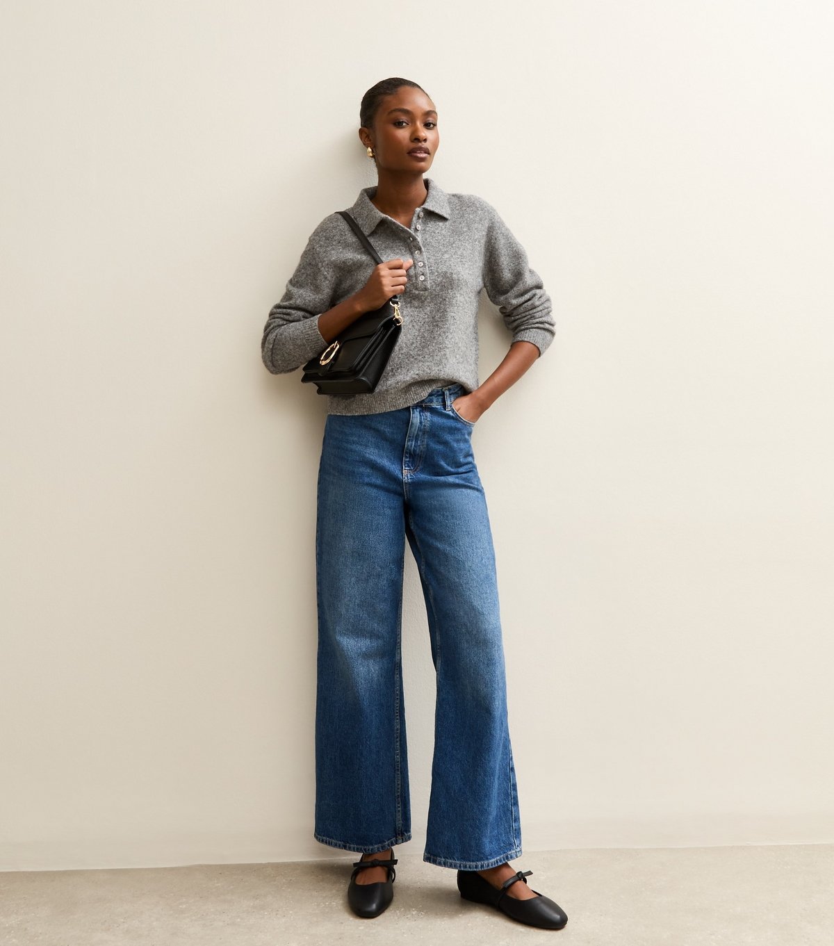 New Look Women's Mid Grey Midweight Knit Polo Jumper New Look - 3