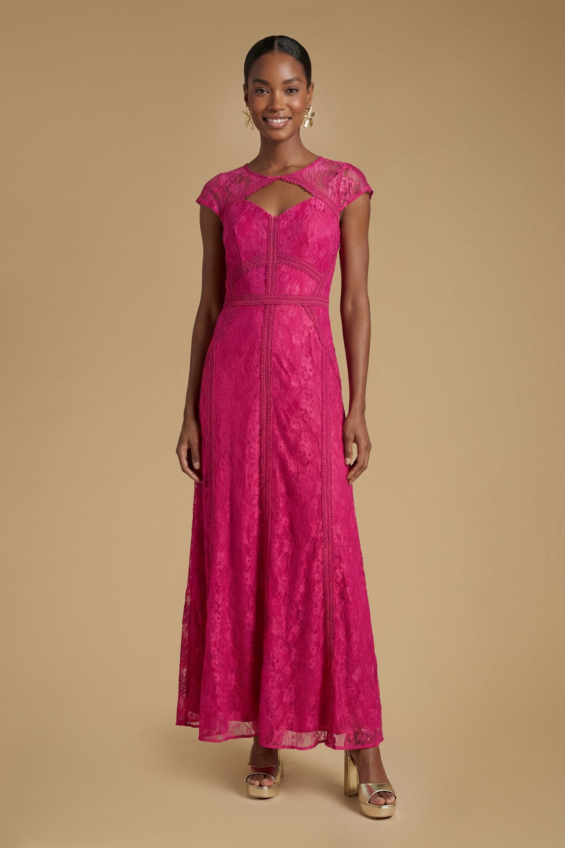 Oasis Hot Pink Chantilly Lace Maxi Dress