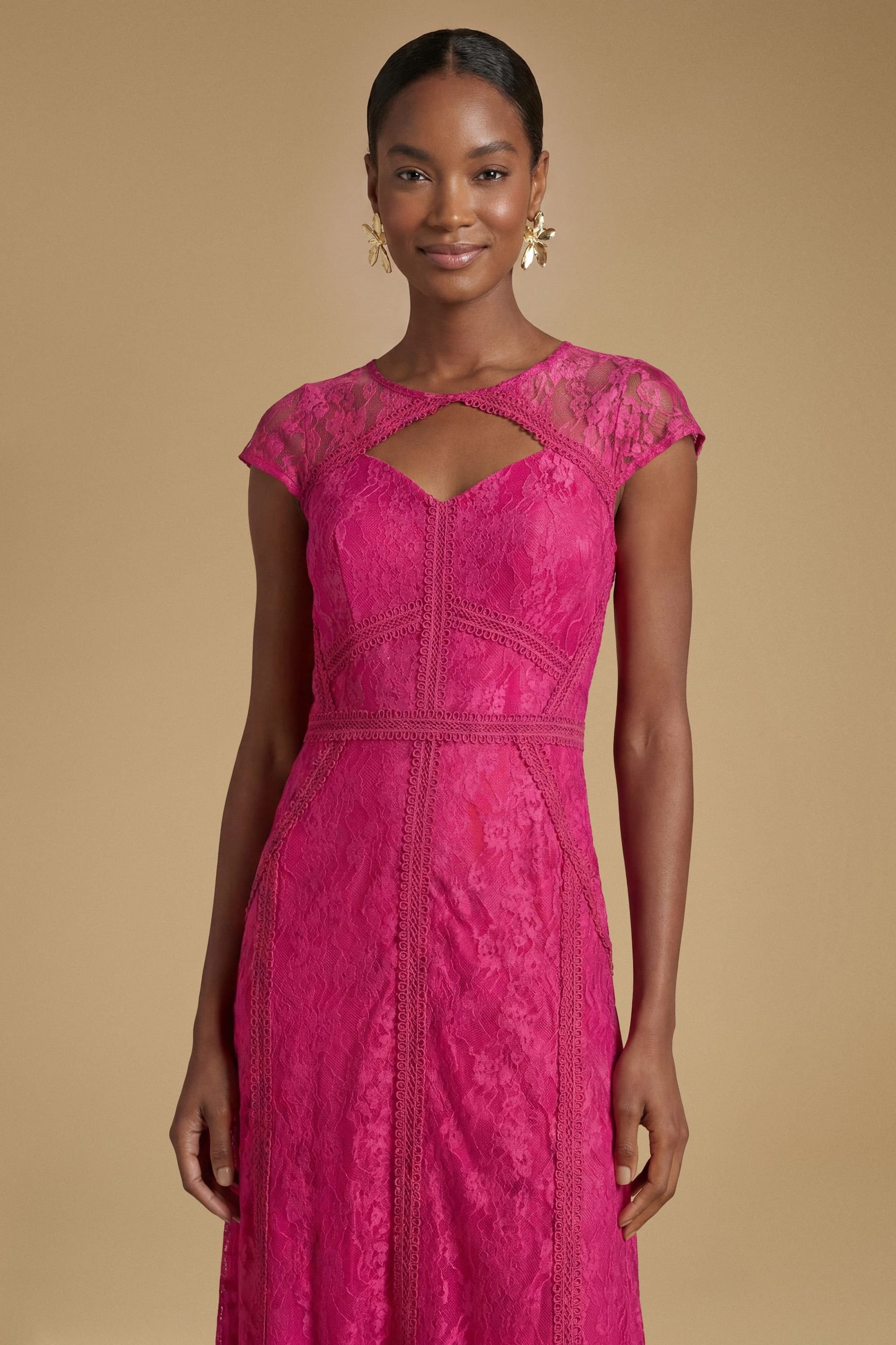 Oasis Oasis Women's Premium Chantilly Lace Maxi Dress in Hot Pink - 4