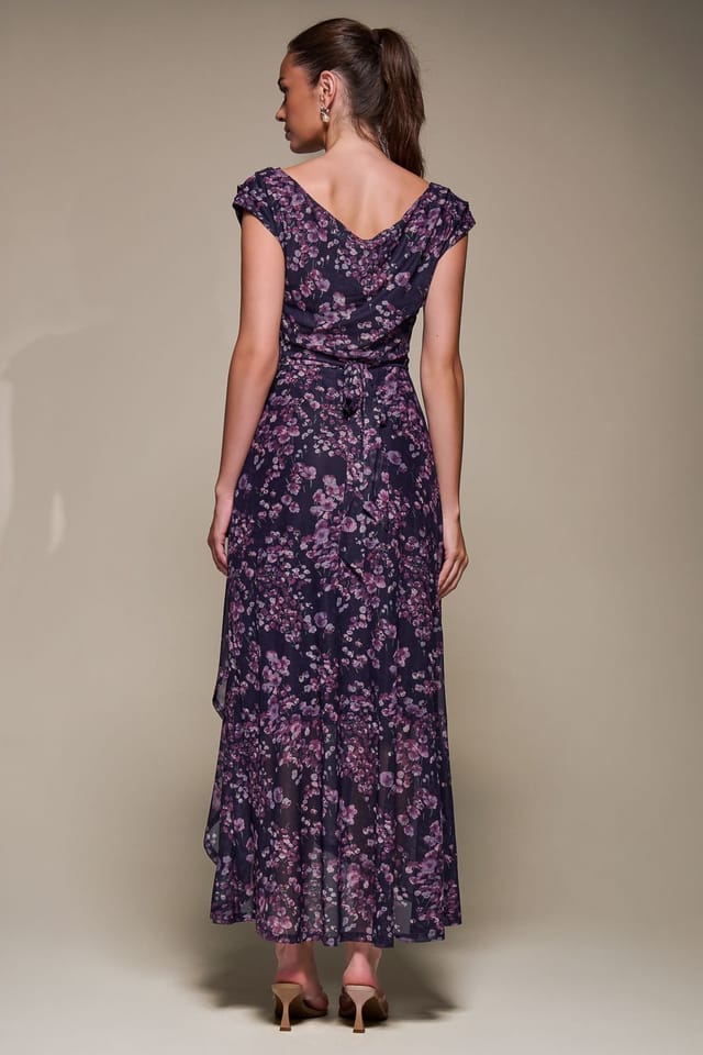 Jolie Moi Jolie Moi Women's Asymmetric Draped Mesh Maxi Dress - 2