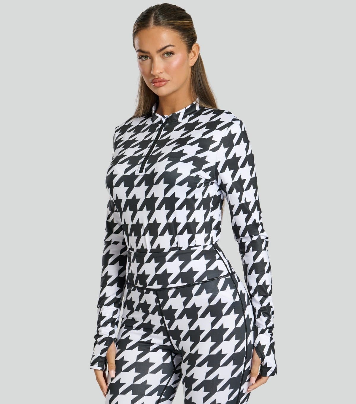 South Beach Women's Black Checked Half Zip Base Layer Top South Beach New Look