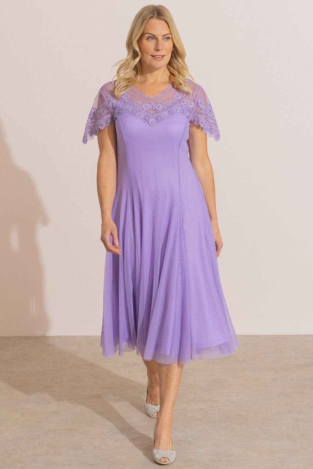 Anna Rose Anna Rose Women's Embellished Mesh Dress in Lilac