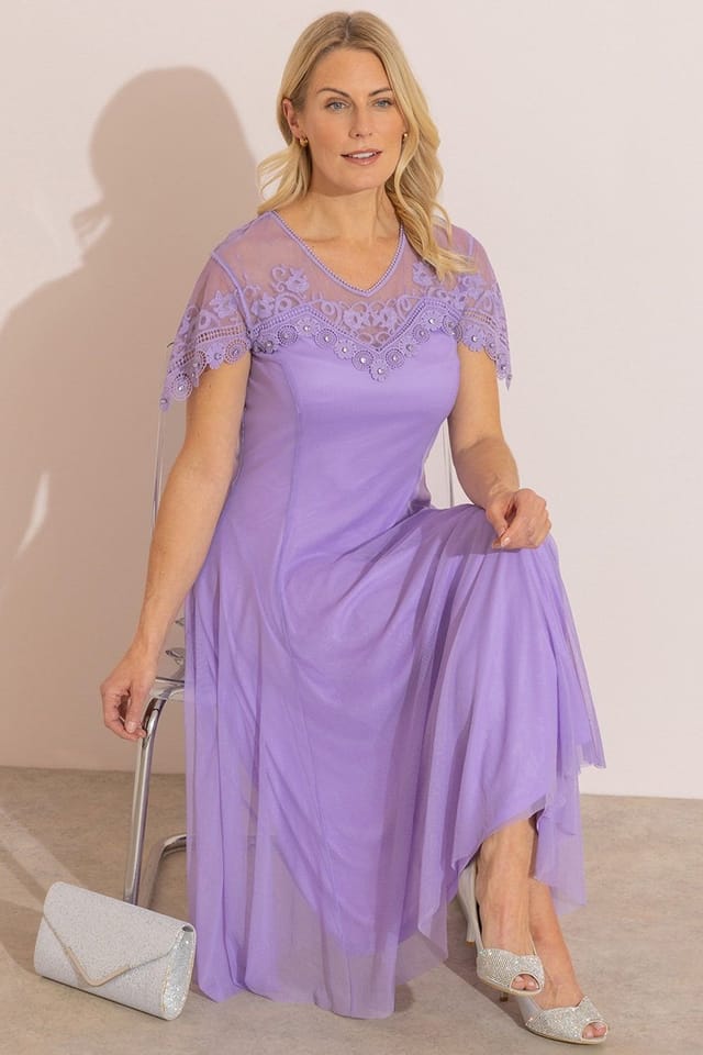 Anna Rose Anna Rose Women's Embellished Mesh Dress in Lilac - 2