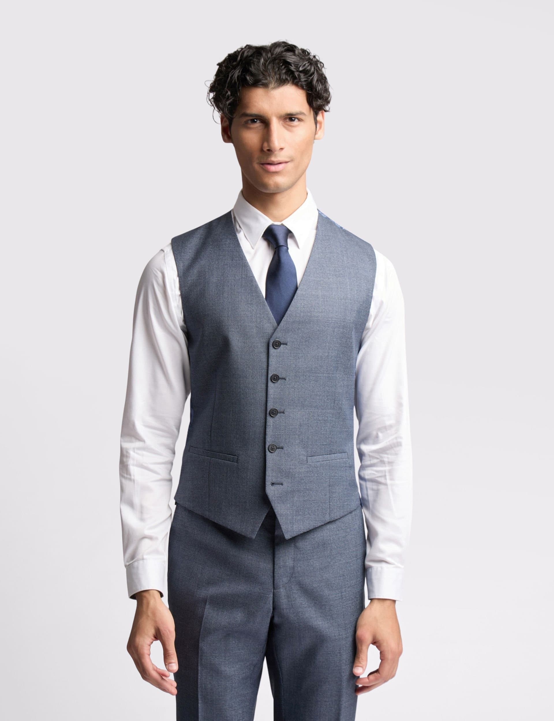 Ted Baker Ted Baker Men's Riley Slim Fit Navy Texture Puppytooth Waistcoat