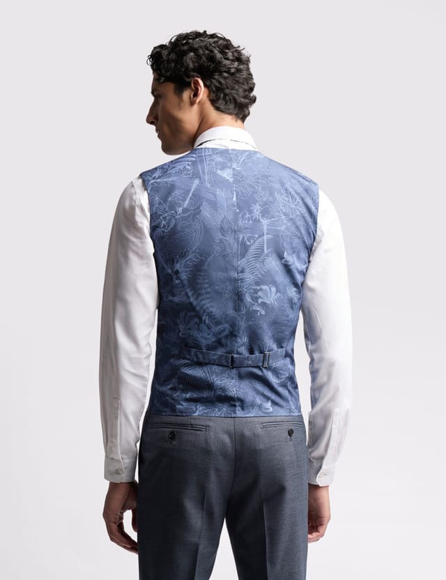 Ted Baker Ted Baker Men's Riley Slim Fit Navy Texture Puppytooth Waistcoat - 2