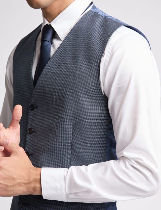 Ted Baker Ted Baker Men's Riley Slim Fit Navy Texture Puppytooth Waistcoat - 3